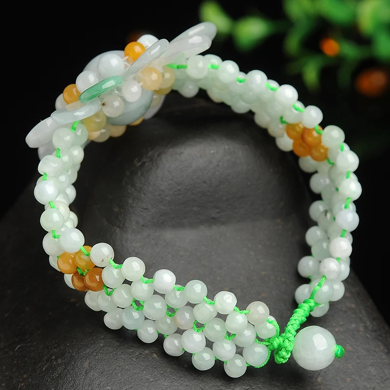 Натуральный нефритовый hand string подлинный A товар Myanmar jade sun flower женский браслет с сертификатом