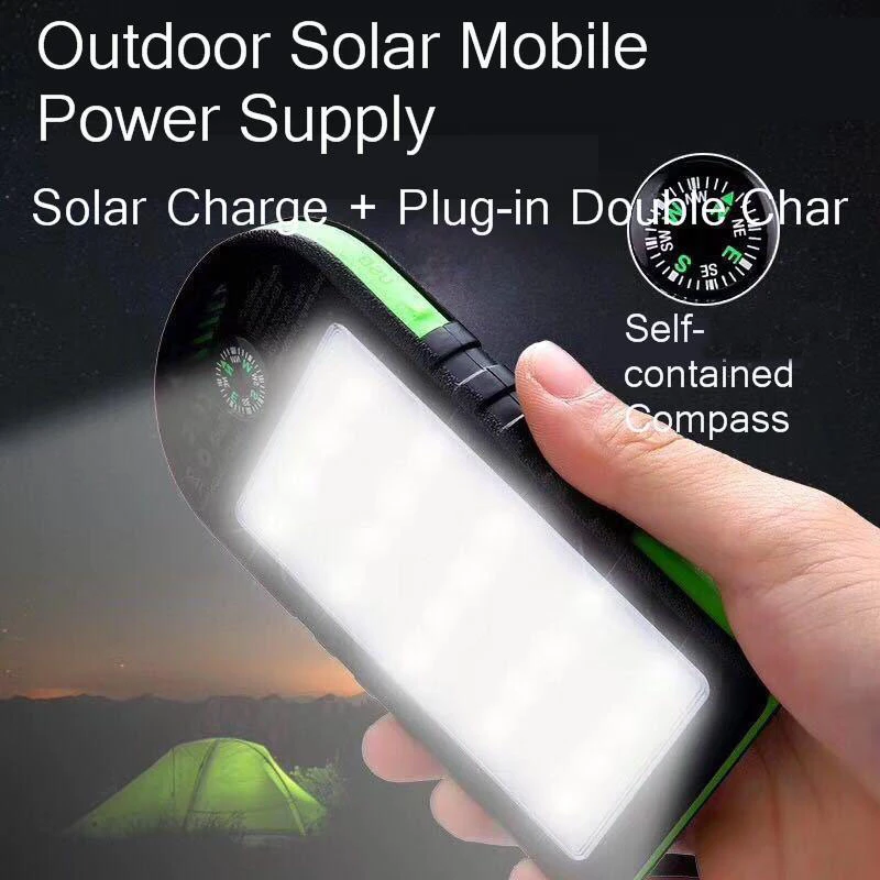 

Vogek 10000mAh Solar Power Bank Waterproof Outdoor Charger 2 USB Ports External Charger Powerbank with Lamp
