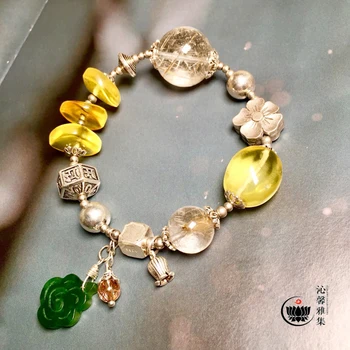 

Qinxinyaji original design shangqingyun] natural hair crystal honey wax bracelet and Tianyu Xiangyun Pendant