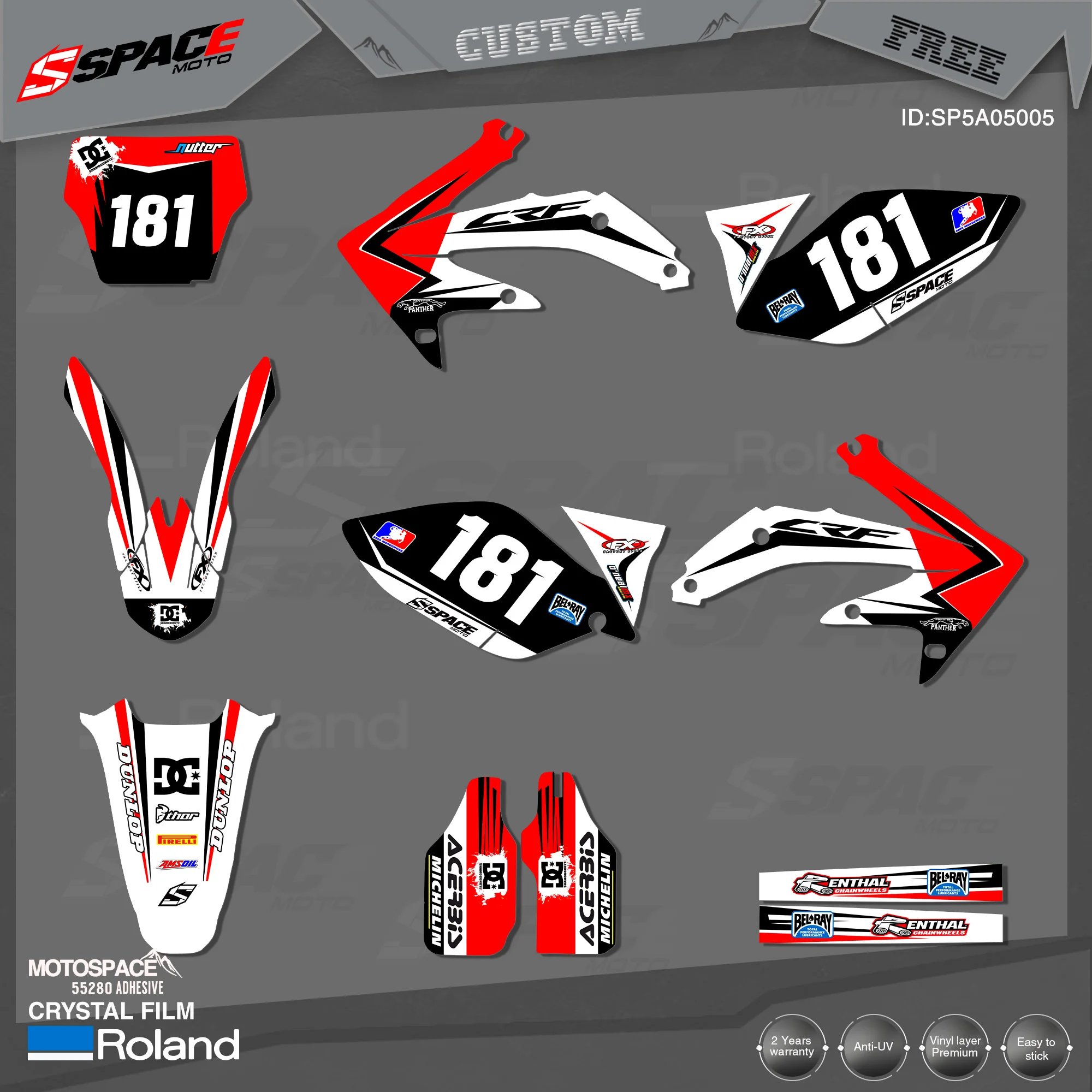 

MotoSpace Custom Team Graphics Backgrounds Decals 3M Stickers Kit For HONDA 2005-08 CRF450R 005