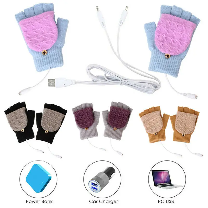 Модные зимние новые CA USB теплые перчатки зимние полный/половина утеплитель пальцев перчатки для ноутбука варежки Твердые шерстяные вязаные перчатки