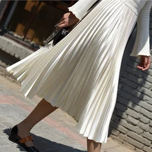 Настоящие фото модные длинные белые юбки плиссированные Женские осень зима винтажные юбки женские юбки с высокой талией ампир jupe
