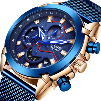 

2019 new LIGE blue casual mesh belt fashion Quartz watch men watches top brand luxury waterproof clock man Relogio Masculino+box