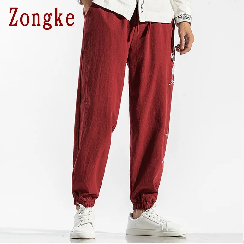 Zongke Crane/брюки с вышивкой, мужские брюки для бега, мужские брюки, уличная одежда, спортивные штаны, штаны-шаровары, мужские брюки, 5XL, осень, новинка