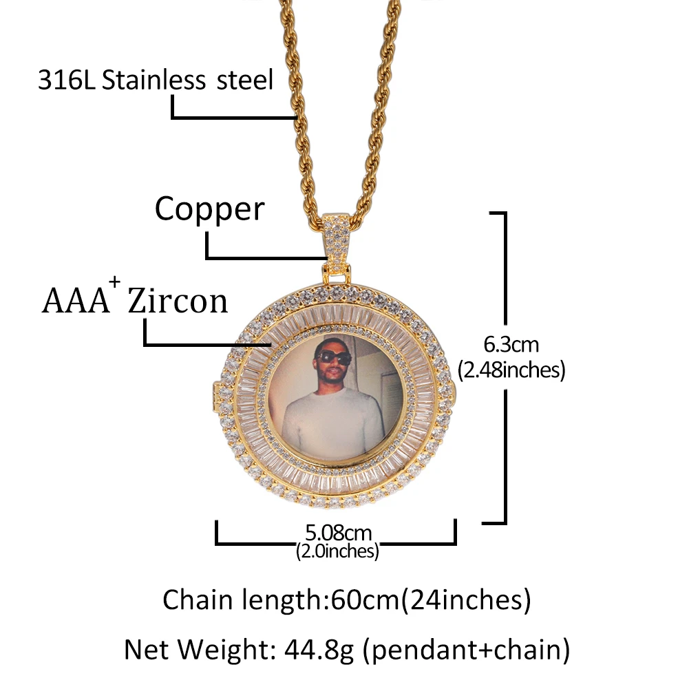 The Bling King Baguettecz DIY Photoes Memory Pendant Silver Color Tennis Chain Necklace Luxury Memorial Gift Low Price