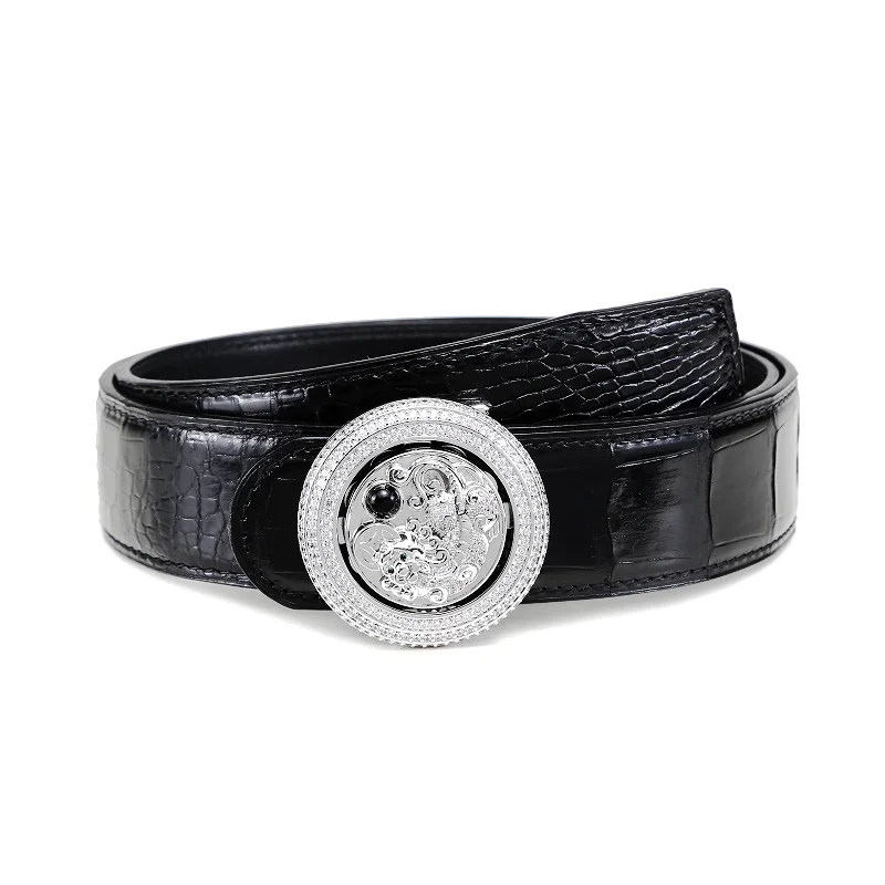 Kirin buckle black McParko роскошный мужской ремень из натуральной кожи крокодила, поясной ремень с пряжкой в виде животных, стразы, круглый ремень для счастливых мужчин коричневого цвета - Цвет: Kirin buckle black
