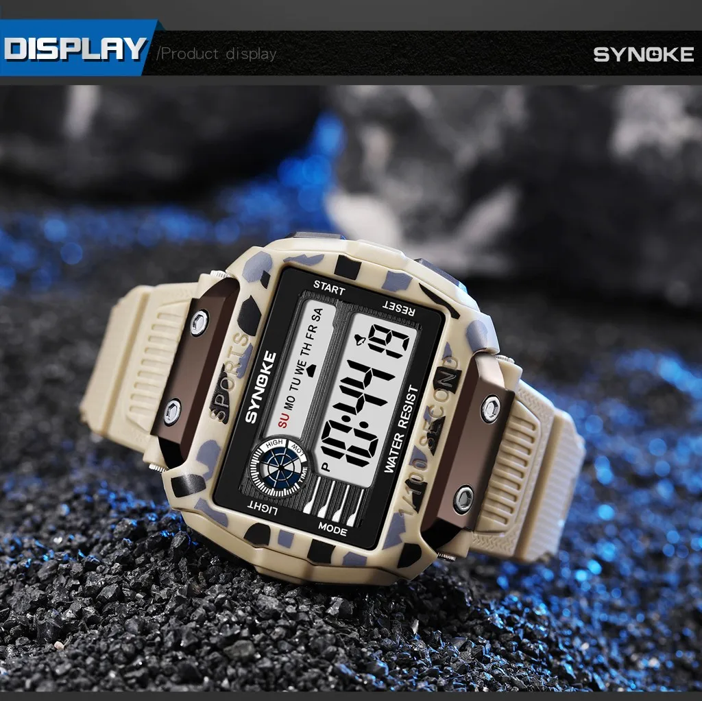 SYNOKE Sport Watch Men 50M Waterproof 10-year Battery Digital Watch Men Led Light Stopwatch Wrist Watch Men's Reloj Hombre 9801