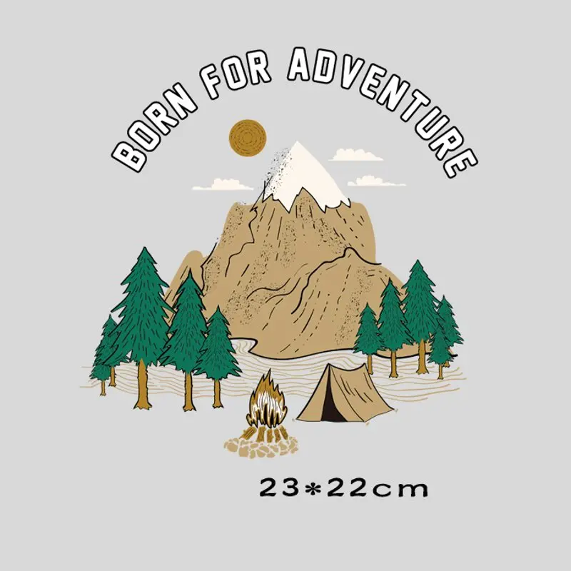 

23x22cm camping Iron On Stickers Washable Appliques A-level Patches Heat Transfer For DIY T-shirt Accessory Clothes Jeans