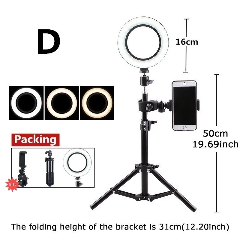 16/26 см фон для фотосъемки с регулируемой яркостью 5500 к кольцевой светильник для макияжа Led заполняющий свет светильник для трансляция видео с держателем для мобильного телефона Штатив USB разъем