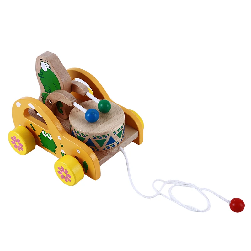 Детский ручной расширенный поводок Pull Toy Car, деревянная детская игрушка для малышей, игровой ритм, звуковой трактор, детский подарок, желтый/синий