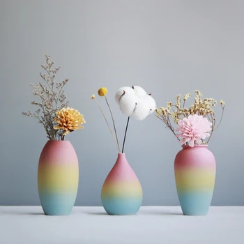 

Modern Rainbow Prints Vase Colorful Ceramic Flower Vase Design Desktop Mini Vase Home Decorative Centerpiece