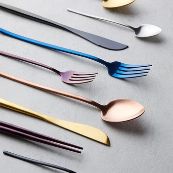 

Gold Stainless Steel Cutlery Set Reusable Purple Blue Western Knife Fork Spoon Tableware Set 3 Pcs Wedding Dinnerware Set KK60CJ