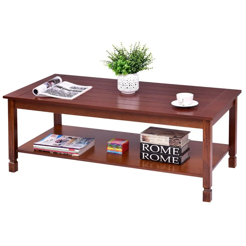 

Simple Modern Rectangular Wood Cocktail Coffee Table with Storage Bottom Shelf Painted Finish Durable Walnut Wood Top HW56278