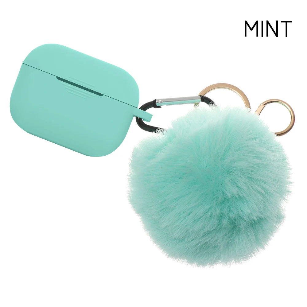 mint for Pro Чехол для наушников, защитный чехол, силиконовый чехол, милый меховой шарик, брелок для Airpods 1/2 Pro, аксессуары, карамельный цвет - Цвет: mint for Pro