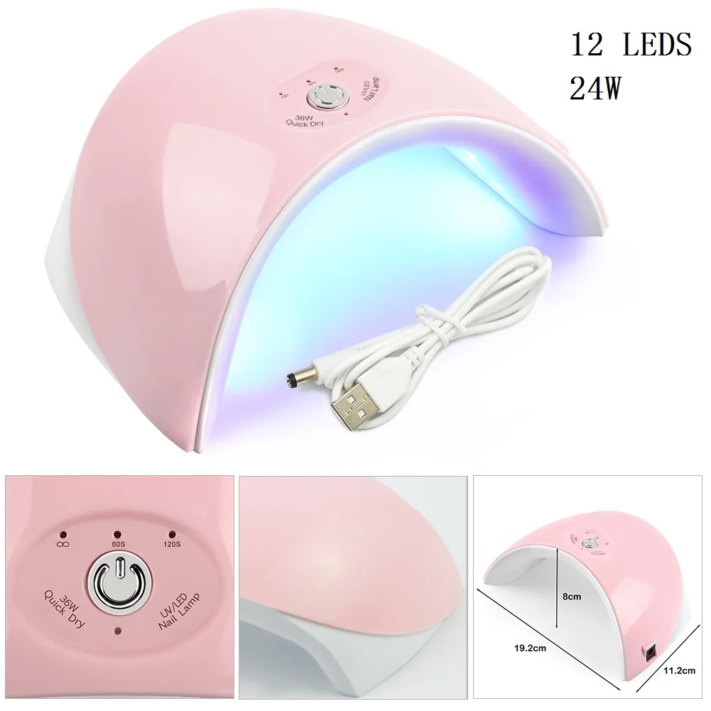 Pink 24w LAMP 01 Светодиодный УФ-светильник Сушилка для ногтей Маникюрный 24 Вт Светодиодный светильник все гель-лаки для ногтей полимеризация таймер маникюрный аппарат для маникюра Инструменты для дизайна ногтей - Цвет: Pink 24w LAMP 01