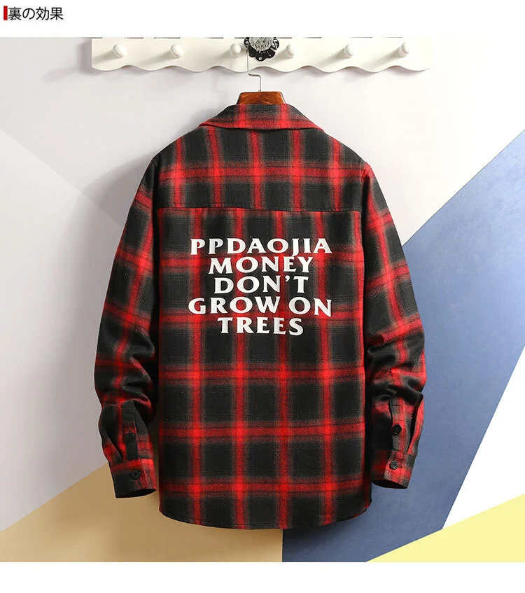 5XL повседневные рубашки с принтом мужские весенние Harajuku японские корейские топы Мужские негабаритные осенние зеленые клетчатые уличные рубашки с длинным рукавом