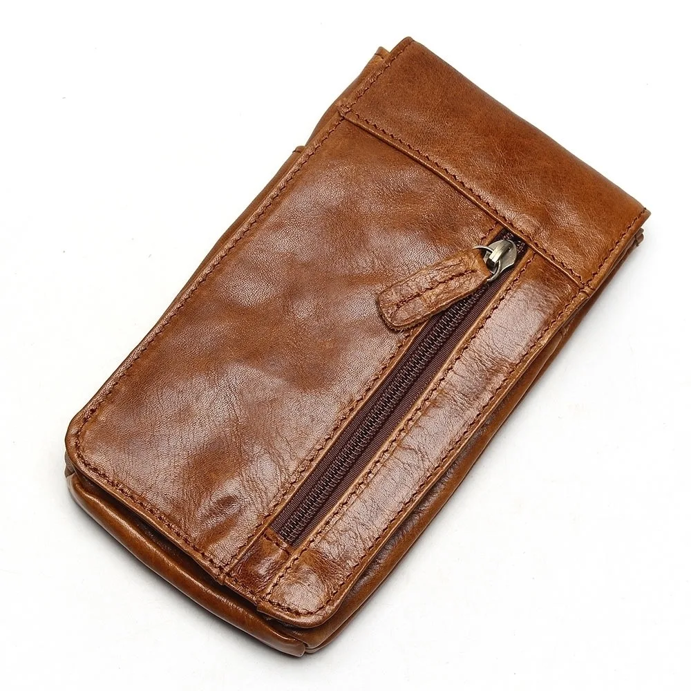 

New Fashion Oil Wax Light Leather Shoulder Bag Retro Men Mobile Phone Pannier Bag Wallet