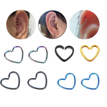 

2pcs Surgical Steel Daith Heart Ear Nose Rings Cartilage Tragus Piercings Hoop Lip Nose Ring Orbital Ear Stud Body Jewelry