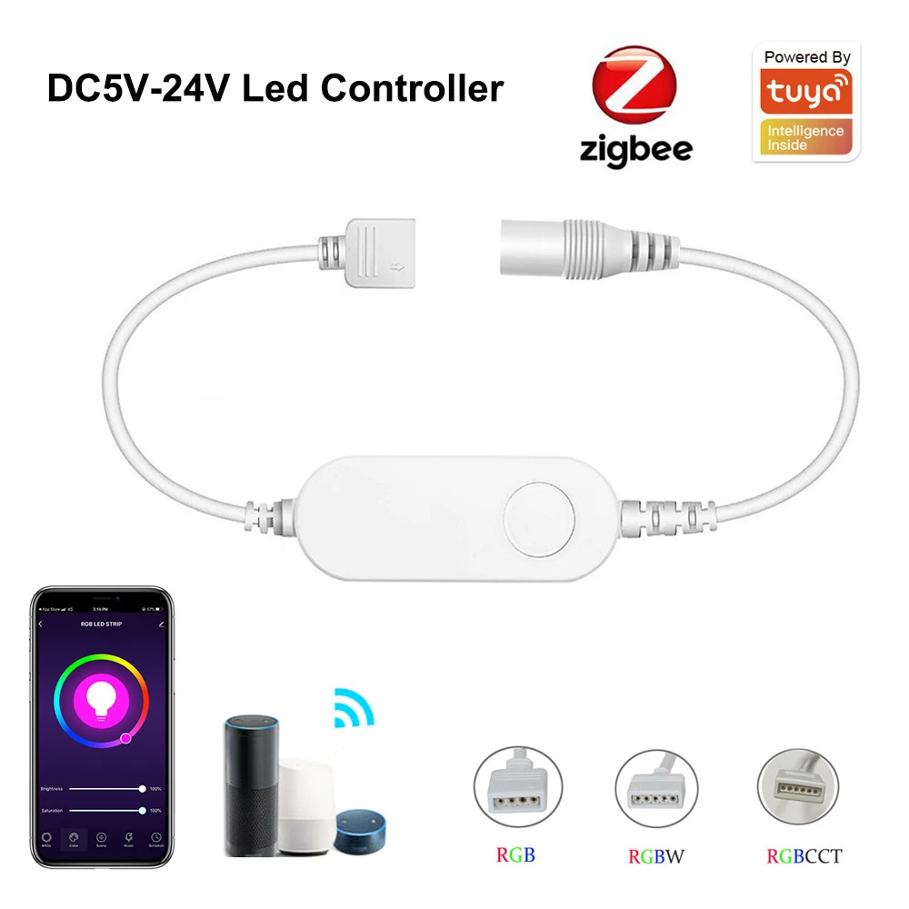 Tuya Zigbee Smart Mini Led Strip Controller 5v 12v 24v Rgbw Rgbww Rgb