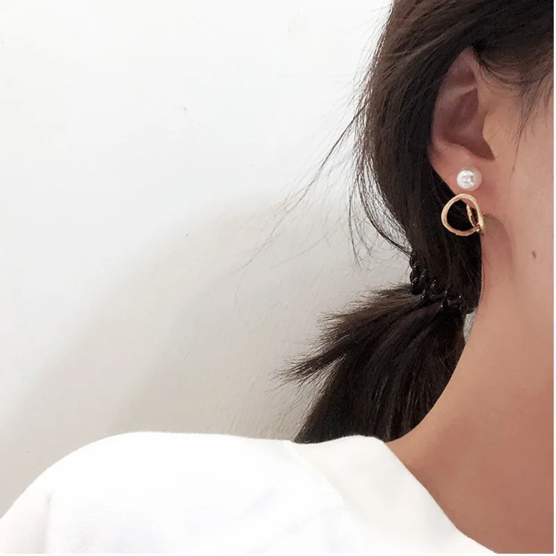 

New Punk Geometric Abstract Irregular Round Pearl Stud Earrings For Women Large Matt Metal Hiphop Party Jewelry Gift 925 Silver