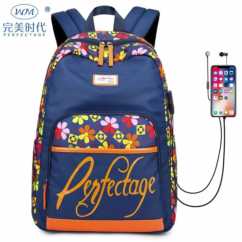 

New Style College Middle School Students School Bag Waterproof Printed Backpack Women's Large Capacity Outdoor Casual USB Comput