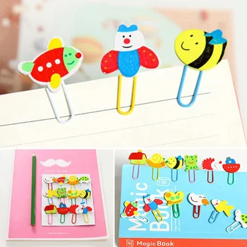 

12 Pcs/Set Cute Cartoon Animal Pattern Wooden Paper Note Clips Bookmark Paperclip Learning Office Supplies
