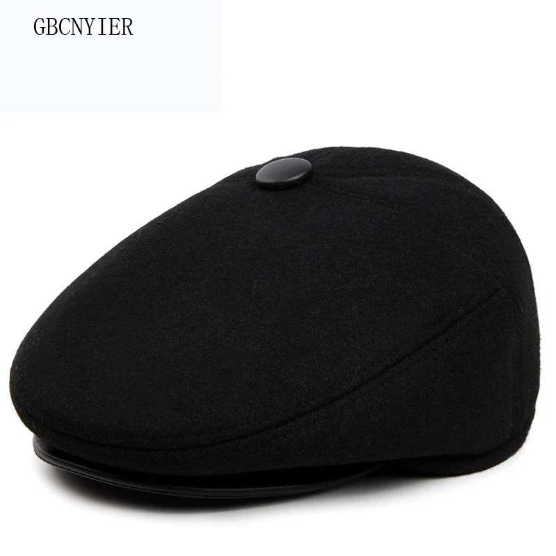 GBCNYIER, уличная ветрозащитная Кепка с защитой от ушек, модная, темного цвета, мужская шапка, шерстяная, толстая, с коротким козырьком, солнцезащитная Кепка