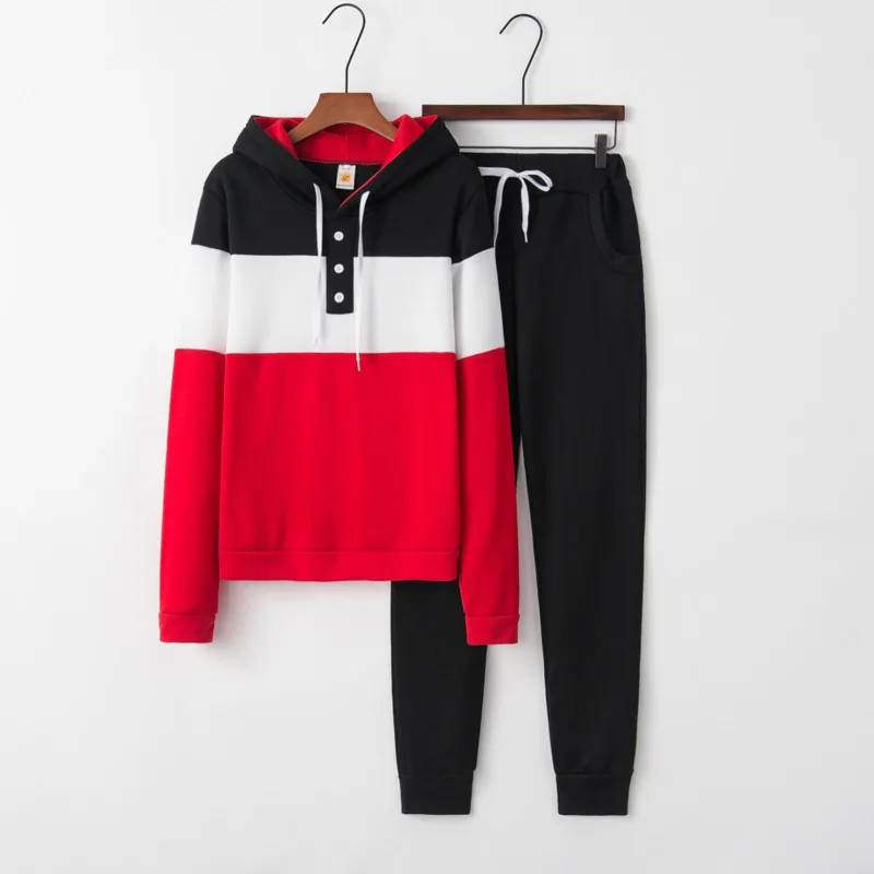 

2020 New Women's Hooded Splicing Leisure Sportswear Cotton Elastic Band Sports Pant Two Piece Sweatshirt For Women Wn*