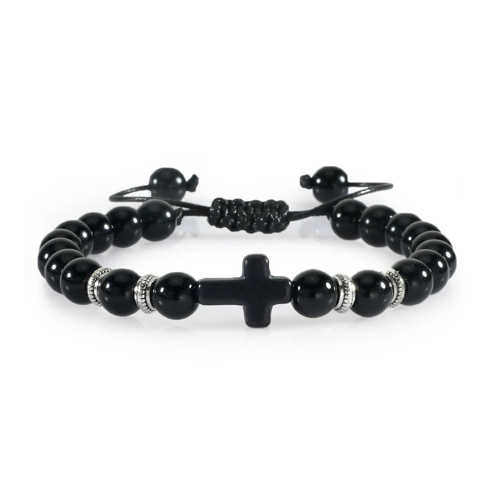 Pulsera de cuentas de madera con piedra Natural hecha a mano para hombre y mujer, brazalete trenzado de Jesús, Jesús, oración, Yoga, joyería, regalo para pareja