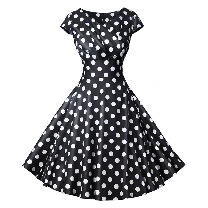 

8 Summer Dress 2019 Elegant Casual Dot Print Dresses Vintage Mouwloos A -line Party Sunflower Clock Women Sexy V -neck dresses