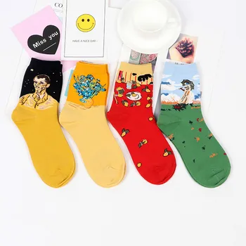 

LIONZONE Cotton Socks Women Cartoon Autumn Winter Food Scenery Head Portrait Happy Japanese Harajuku Skateboard Socks Funny