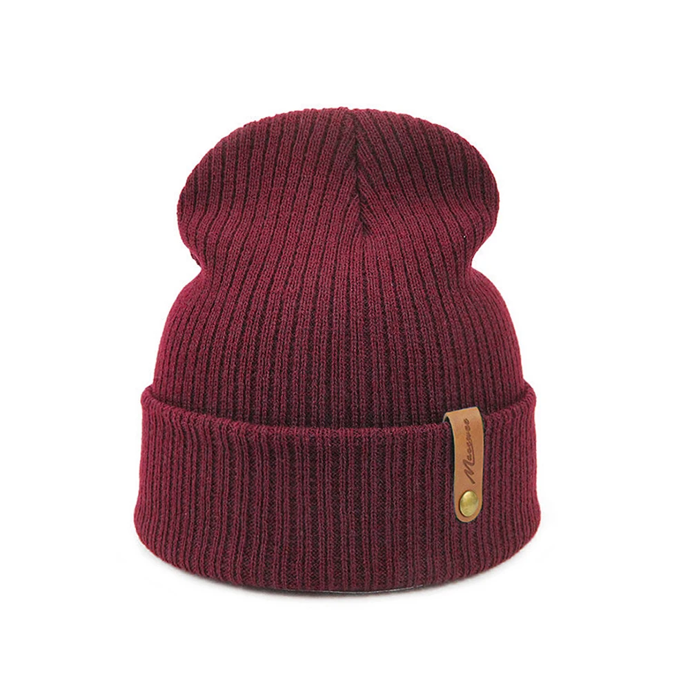 Взрослая теплая вязаная шапка зима новые шапочки вязаная шерстяная одноцветная шапка Осенняя шапочка-бини шапка s без полей теплая шапочка Повседневная шапка