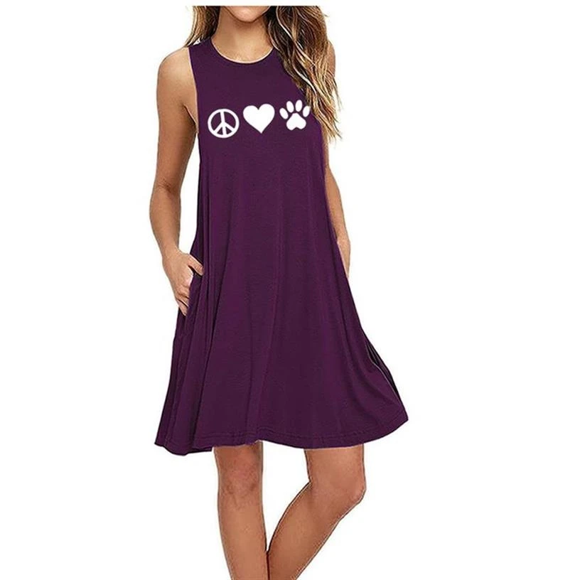 Платье без рукавов с надписью Love Dog Claw винтажное пляжное женское летнее Дешевое
