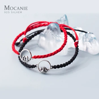 

Mocanie New 925 Sterling Silver Romantic Mountain Sea Weave Red Black Rope Bracelet Bangle for Men Women Fine Jewelry DIY Making