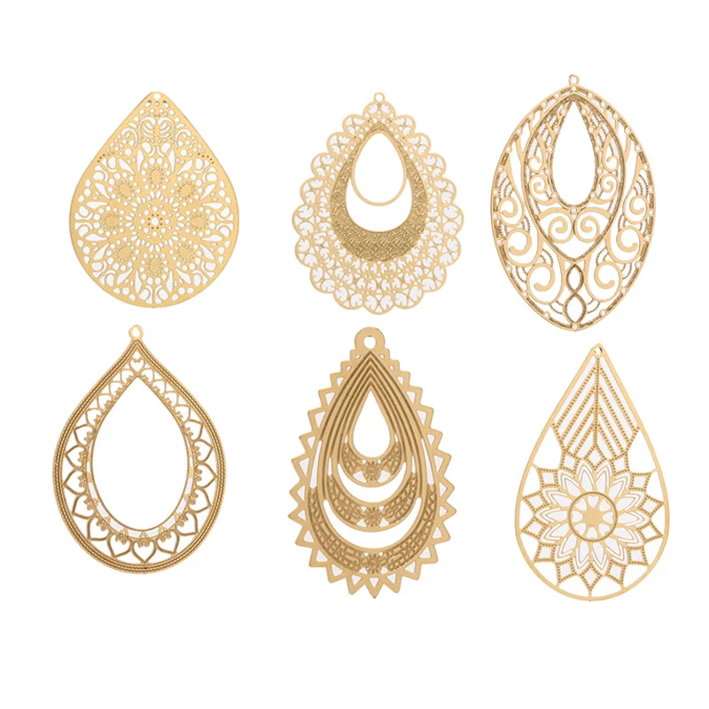 4pcs Gold Stainless Steel Filigree Earring Charm Pendants Connectors
