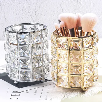 

1PCS Fashion Metal Makeup Brush Storage Tube Eyebrow Pencil Makeup Organizer Bead Crystal Jewelry Display Collector Storage Box