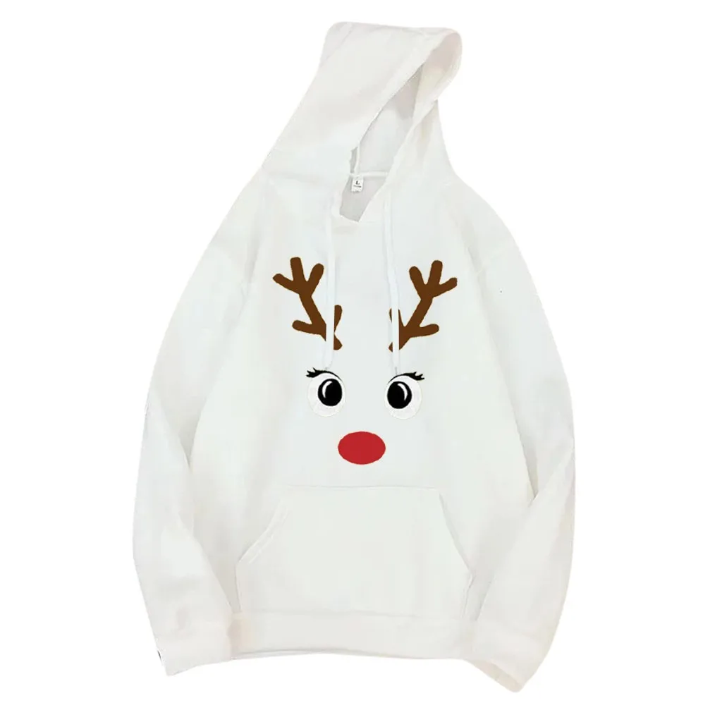 Christmas Print Sweatshirt Elk Printed Women Long Sleeve Christmas Hoodies Blouse Pullover Loose Street Tops jersey navidad