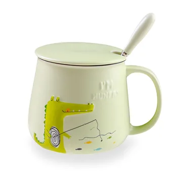 

Cartoon 3D Rilievo Crocodile or Dinosaur Style Ceramic Mug with Lid and Spoon Cute Creative Porcelain Moring Cups TC150