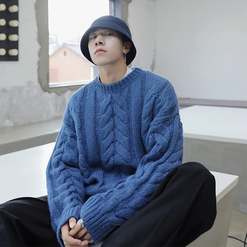 Korean Winter Sweater Men Autumn Winter Pullover Men Sweater Long Sleeve Thick Streetwear Christmas Warm Men Pullover Round Neck