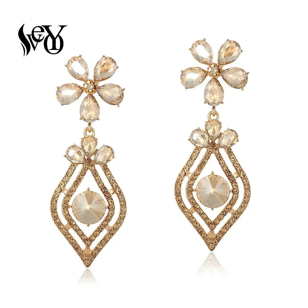 

VEYO Flower Crystal Earrings Rhinestone Hollow out Drop Earrings for Women Fashion Jewelry Gift