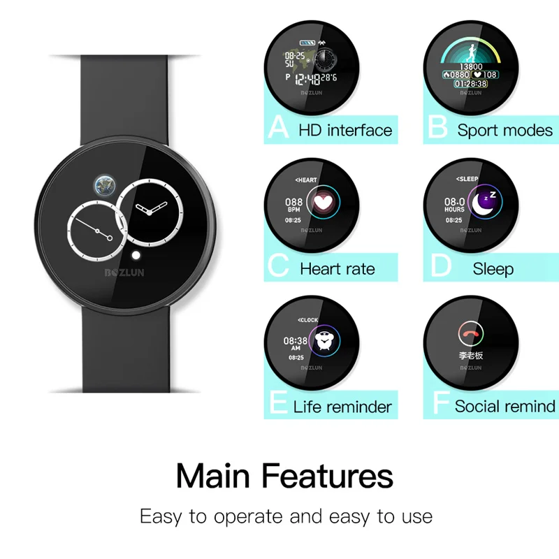 Мужские Смарт-часы Bozlun, ультра-тонкие, водонепроницаемые, с цветным экраном, умные часы, медицинский класс, пульс, калории, шаг, фитнес-часы, B36M