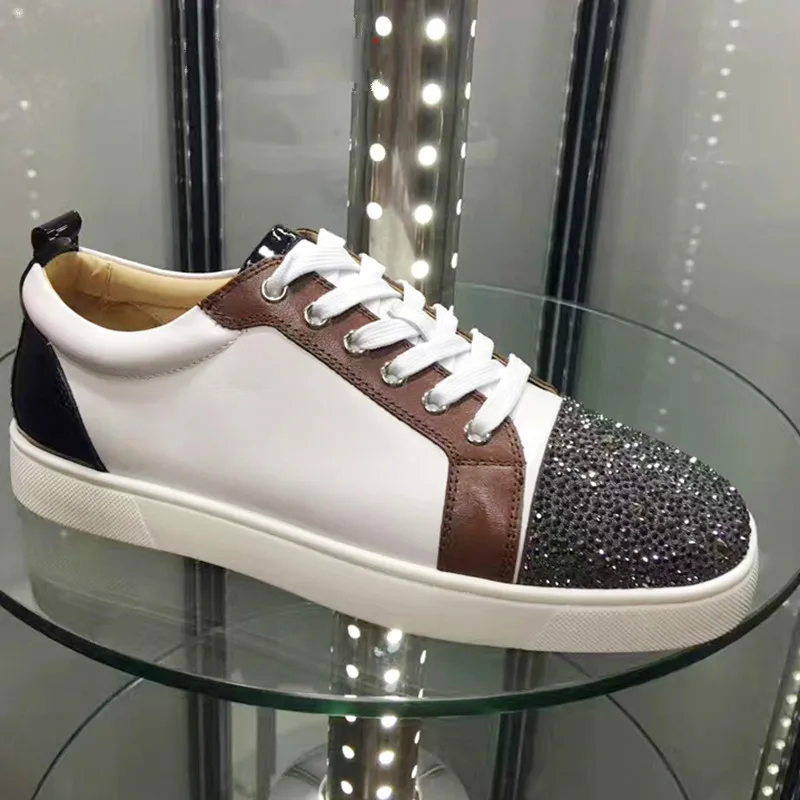 

2019-20 New Sneakers With Crystal Men Mixed Color Street Style Casual Flat Men Round Toe Lace Up Espadrilles Men Luxury Brand