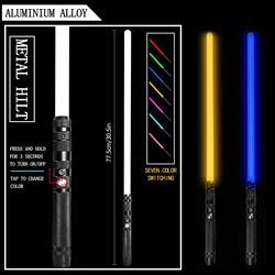 Sabre laser RGB 30.5 pouces avec 7 couleurs changeantes, 2 pièces, épée lumineuse LED Rechargeable par USB, 1200mAh, cadeau 