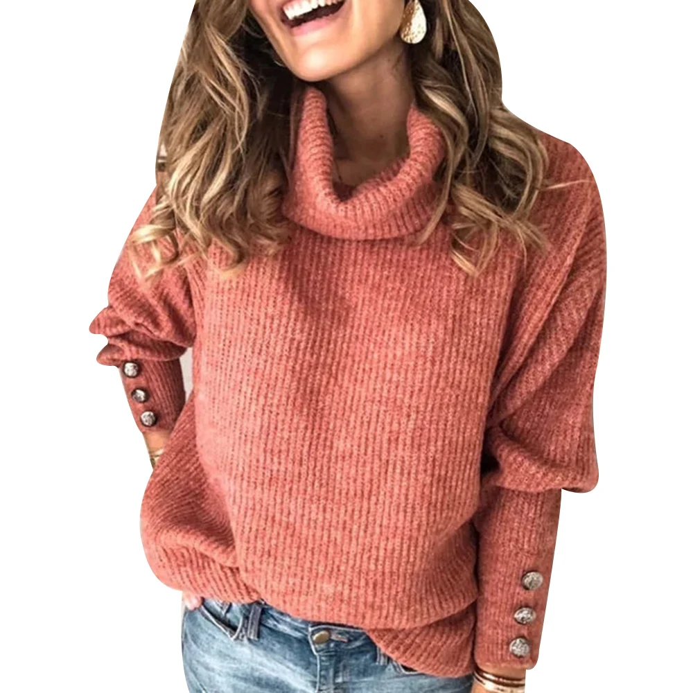 Vertvie, зимний свитер с высоким воротом, женский свободный теплый пуловер, повседневный женский свитер, осенний Однотонный женский вязаный свитер с длинным рукавом