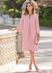 Satin Lace Mother Of The Bride Groom Dresses Set 2022 Vintage Short Pink Jacket Outfit Wedding Party Gown Robe De Soiree