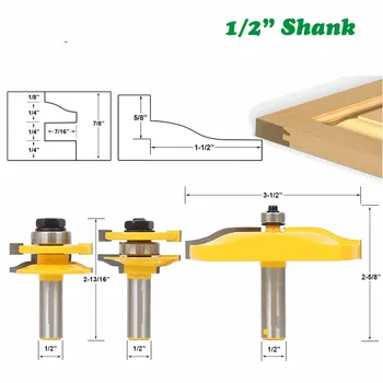 

3pc/set 12mm 1/2 Shank Milling Cutter Woodwork Door Panel Cabinet Tenon Router Bit For Woodworking Cutters Cutting Tools MC03016