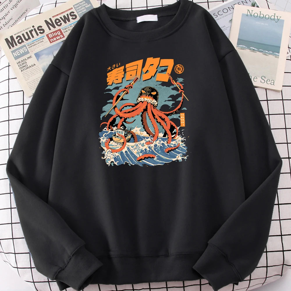 Свитшот мужской с круглым вырезом худи японским аниме принтом в виде осьминога и