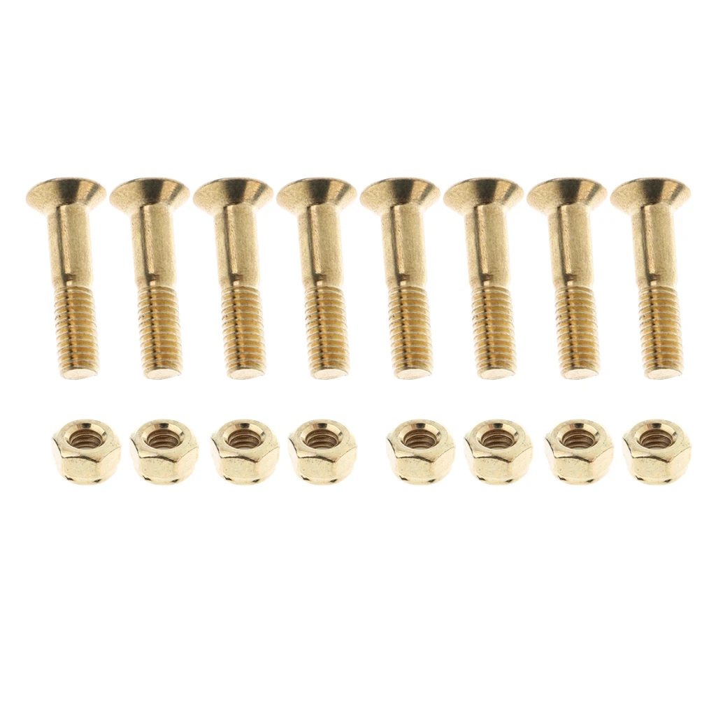 8 Pieces Skateboard 25mm Truck Bolts Screws with Nuts Set Hardware Truck Screws Skateboard - Golden