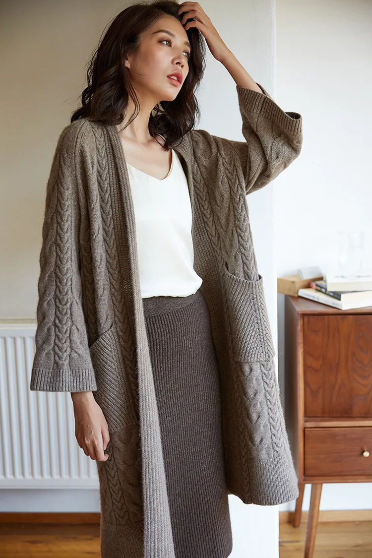Pull femme nouveaute2019осенне-зимний женский свободный джемпер большого размера, толстый теплый вязаный кардиган, скрученный кашемировый длинный свитер из яка