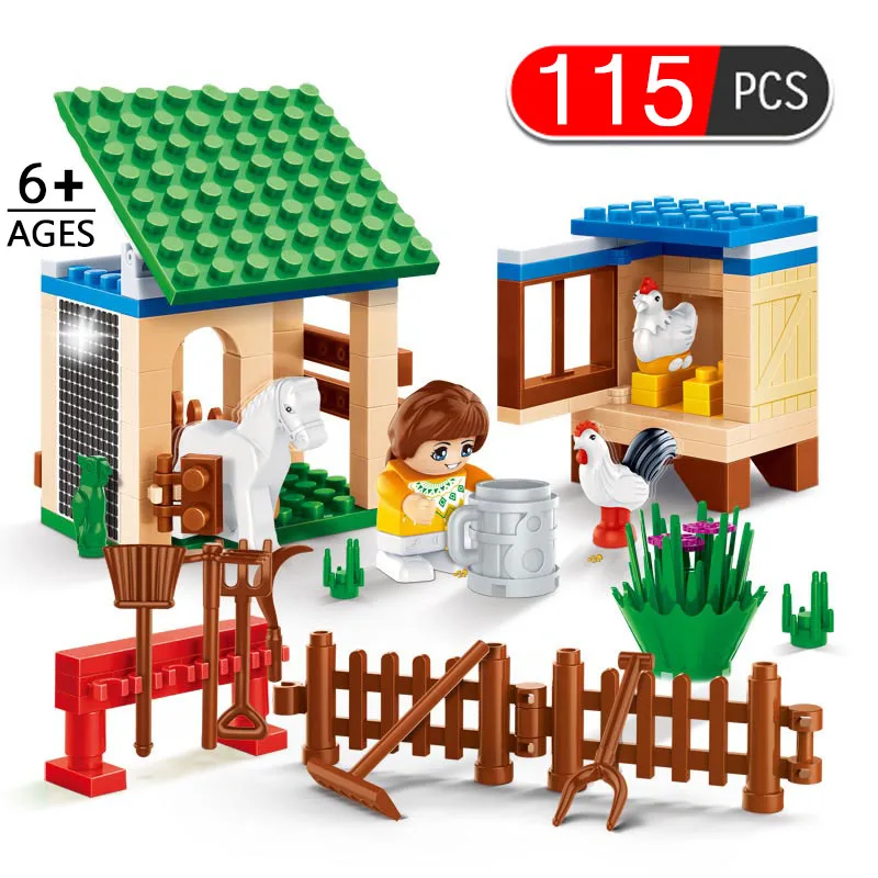 

115pcs Mini My World Farm Series Building Blocks Fit Legoinglys Minecrafted Ranch Kindergarten Friends Bricks Toys For Children
